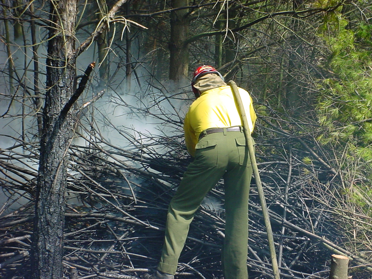 wildland firefighter in the smoke